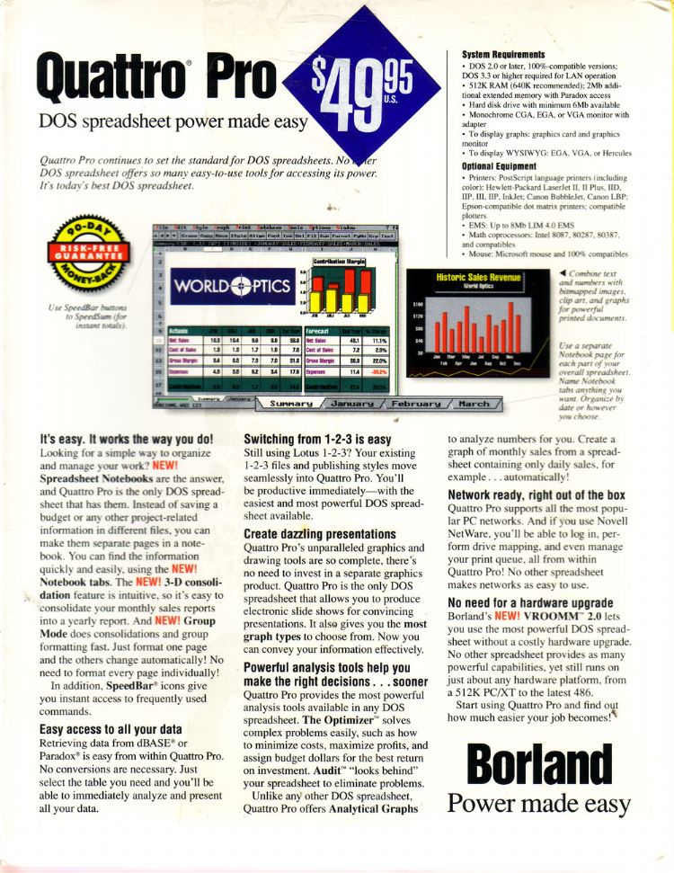 An advert for Quattro Pro 5.0