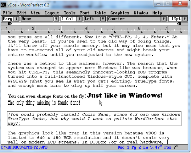 Corel WordPerfect 6.2's Graphics (WYSIWYG) Mode