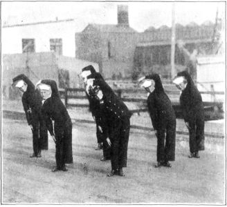 CRAWL

In the "Crawl" position it is not necessary, in the beginning of the
exercise, to slide the hand down the hip any farther than is perfectly
comfortable. But this distance should be gradually increased, and it
will be found quite easy to do this as the muscles of the side become
more and more supple.