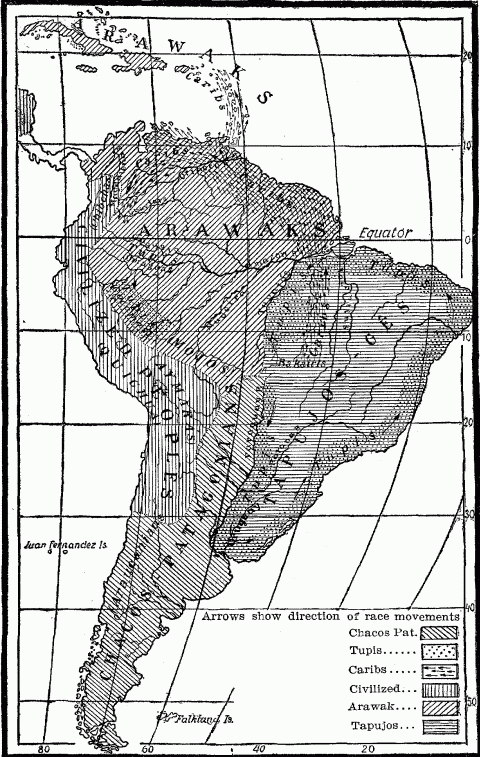 Primitive Indian Stocks Of South America
(From Helmolt's History of the World. By permission of Dodd, Mead & Co.)