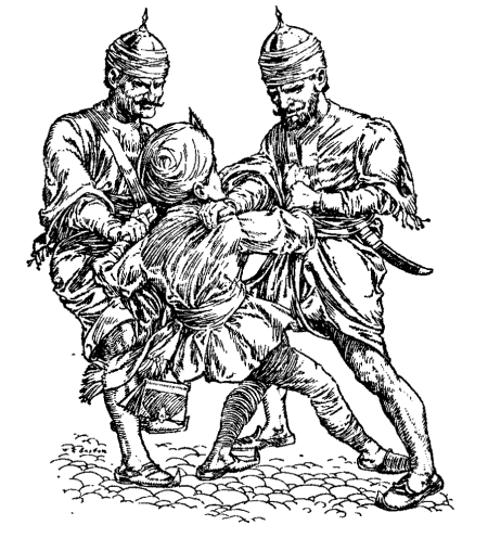 Two men came and seized me by the arms Illustration: two men came and seized me by the arms