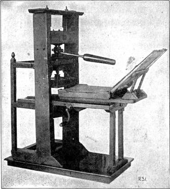 THE FRANKLIN PRESS

Operated by two men, it has a maximum
speed of 250 impressions per hour.