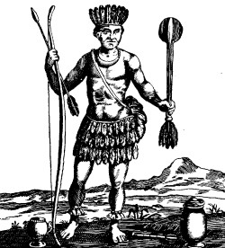 OLD DRAWING OF AN AMERICAN INDIAN; AT HIS FEET
A CHOCOLATE-CUP, CHOCOLATE-POT, AND CHOCOLATE
WHISK OR "MOLINET."