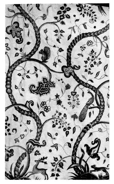 Plate VIII.&mdash;A portion of a large XVIIth Century Linen
Hanging, embroidered with coloured wools.