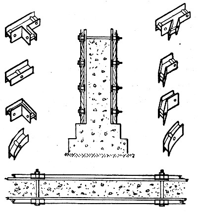 Fig. 206.&mdash;Farrell's Plank Holders for Wall Forms.