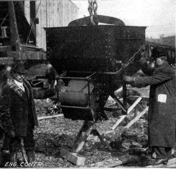 Fig. 222.&mdash;Special Concrete Bucket for Large Warehouse
Building.