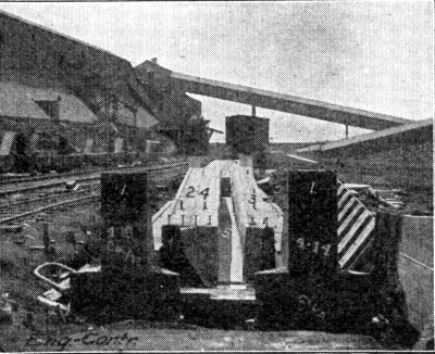 Fig. 241.&mdash;Arrangement for Molding Four Four-Bracket
Columns and Four Roof Girders