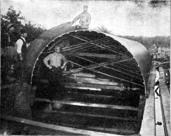 Fig. 247.&mdash;Blaw Collapsible Steel Centering for Conduit
Construction.