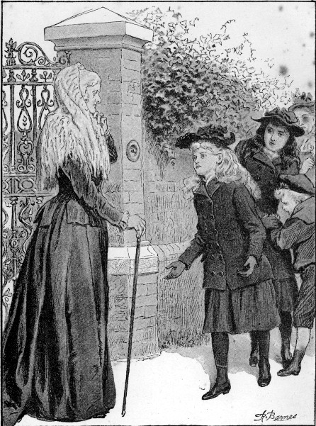 The old lady tapped her stick impatiently on the hard
gravel.