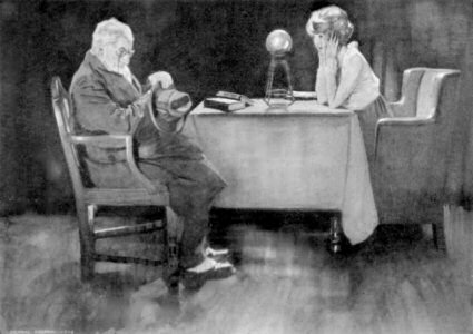 "She said in a low voice, still watching intently: 'Blue
sky, green trees, a snowy shore, and little azure wavelets....'"