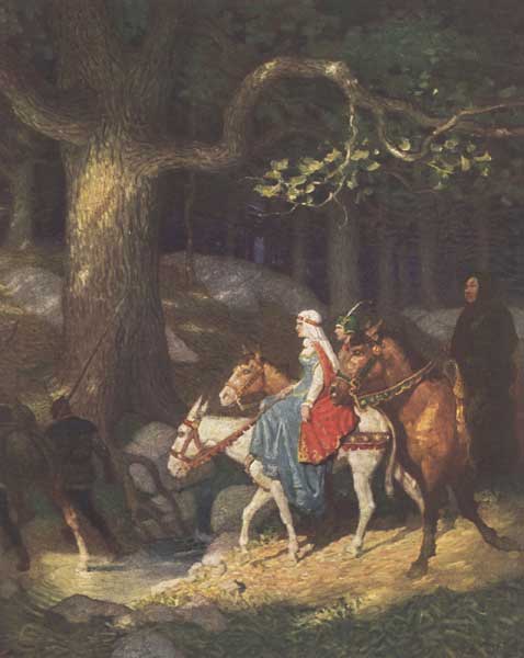 ROBIN AND HIS MOTHER GO TO NOTTINGHAM FAIR

The road wound in and about the forest, and at noon they came to a part
where the trees nigh shut out the sky.