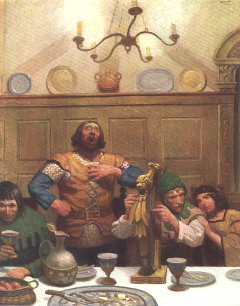 LITTLE JOHN SINGS A SONG AT THE BANQUET

That evening, whilst Monceux raged and stormed without, they all sat to
a great feast.