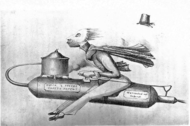 THE FLIGHT OF INTELLECT
Skit on the recent discovery of the motive power of steam.&mdash;E. Stanley.
To face p. 17.