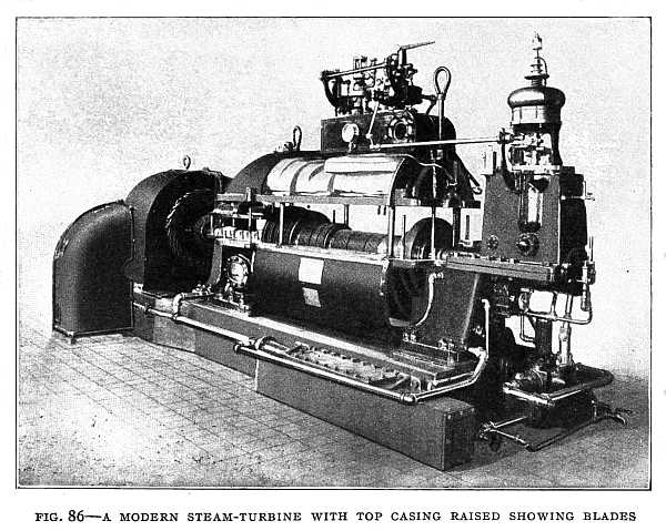 FIG. 86&ndash;A MODERN STEAM-TURBINE WITH TOP CASING RAISED SHOWING BLADES